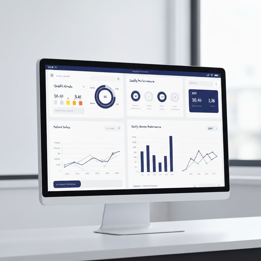 Healthcare analytics dashboard showing quality performance metrics and risk scores